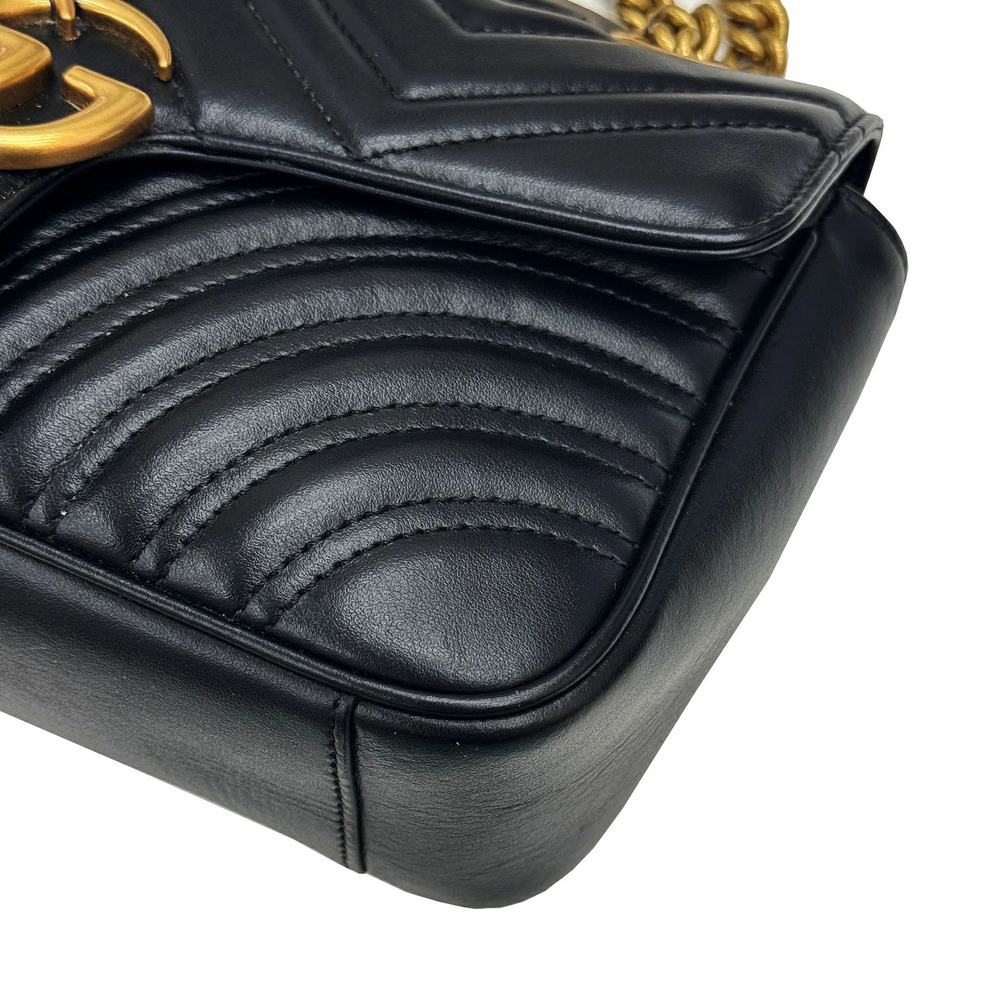Gucci Quilted Leather Black GG Shoulder Bag Marmont - Picture 6 of 10